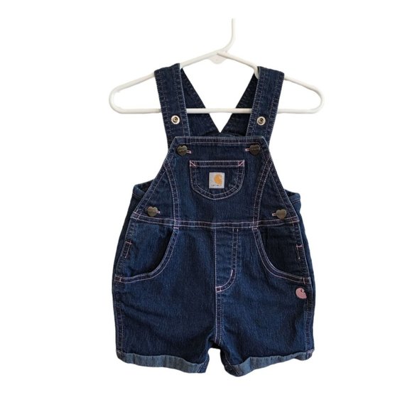 Carhartt Heart Button Blue Dark Wash Jean Adjustable Shorts Jean Overalls 9M